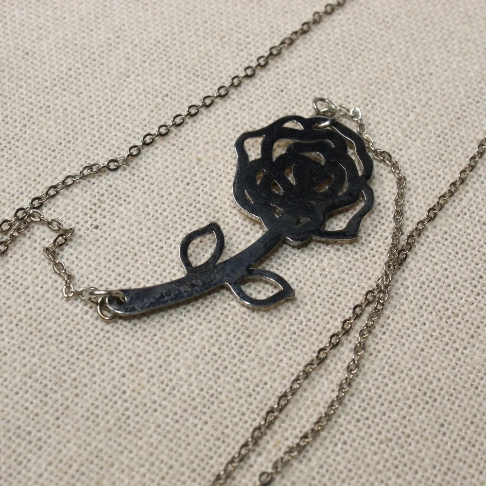 Rose Pendant Necklace Two Tone Gold Silver Plated Flower 21